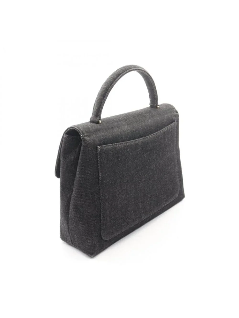 Chanel Handbag CC Logo Black Denim Top Handle